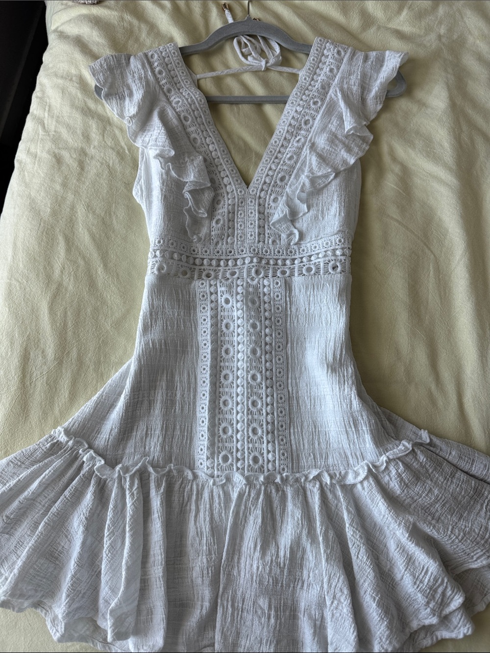 francesca's White Textured Ruffled Mini Dress